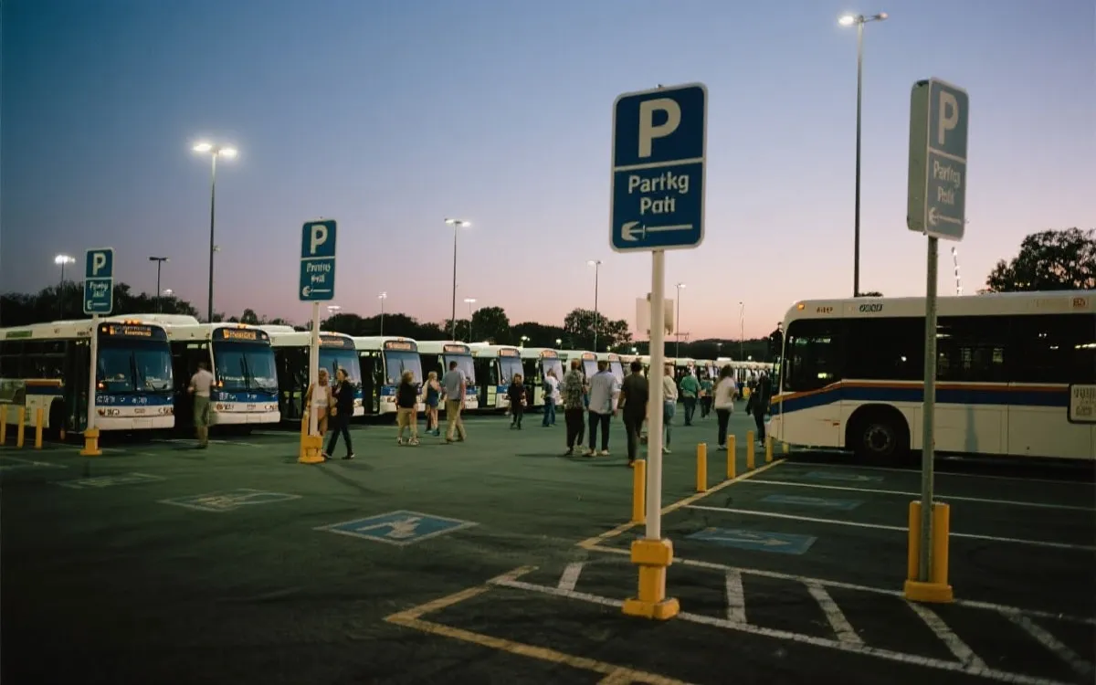 比赛日球场外的换乘停车场与接驳巴士动线示意